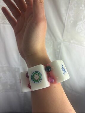 Handmade Beaded Mahjong Tile Bracelet